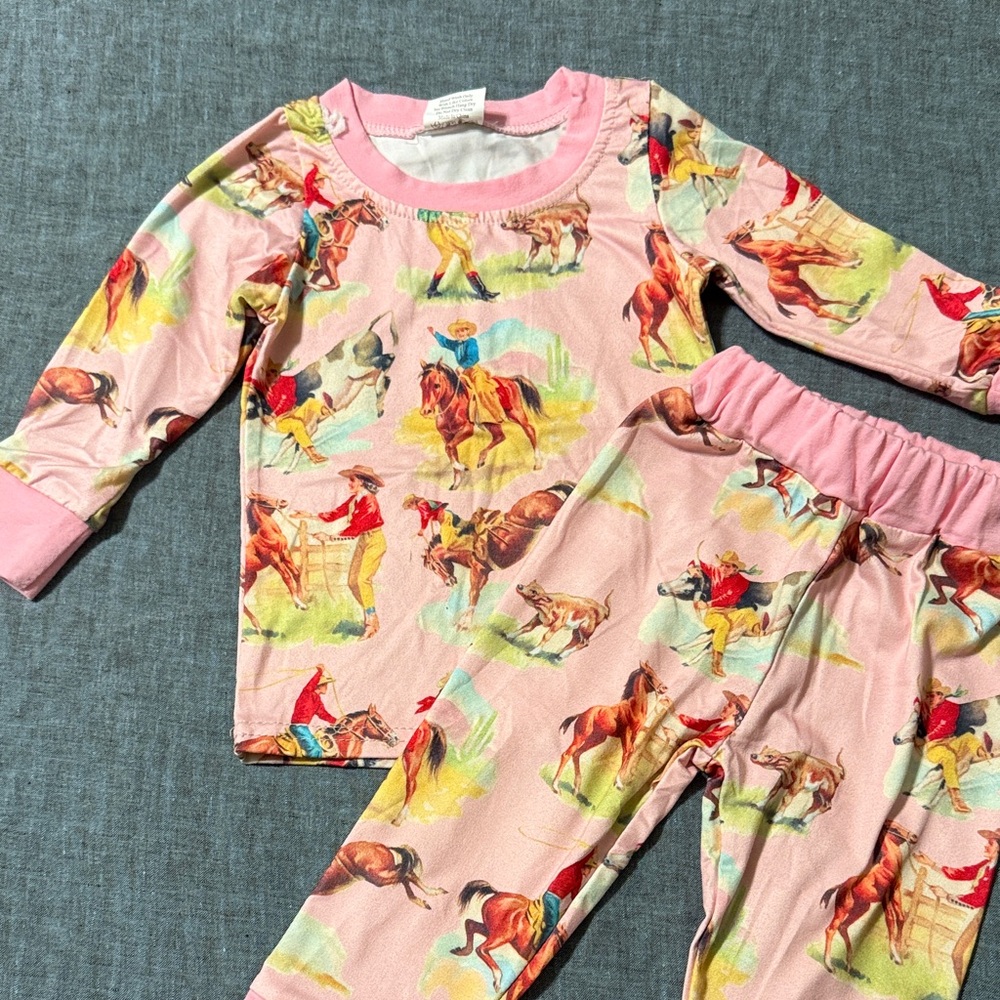 Pink Cowgirl Horse Print Pajama Set 6-12 Months - Picture 7 of 9